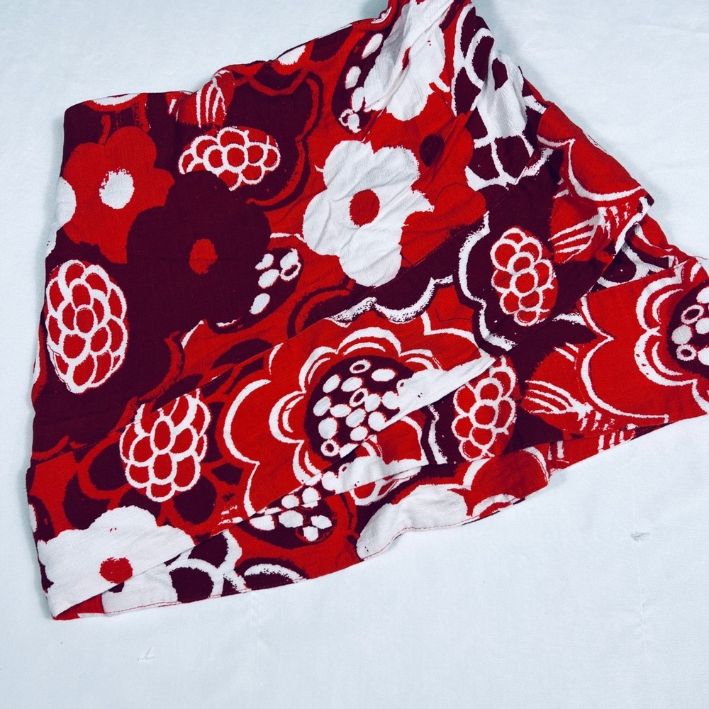 Free People Red Floral Mini Skirt Wrap Front Asymmetrical Boho Size 2